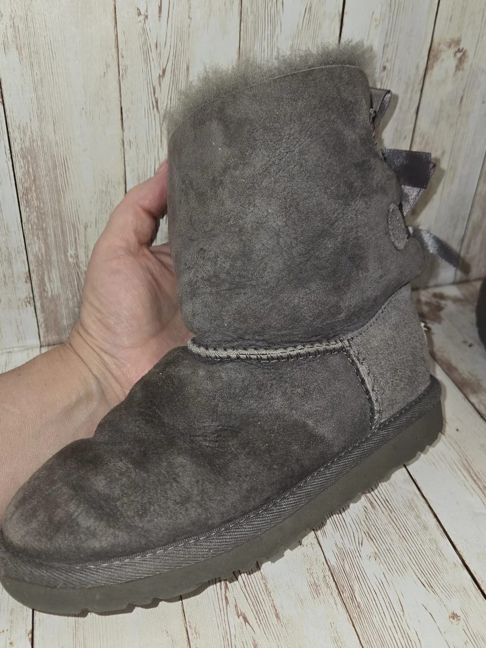 UGG Australia Kids Gray Bailey Bow II Suede Sheepskin Boots Size Unknown